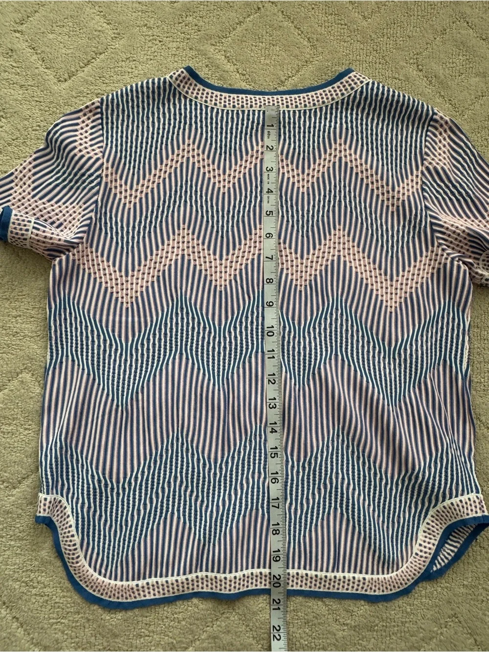 Chanel Authentic Cruise Blue/Pink/White Zigzag Pattern  Knit Top/36/ New